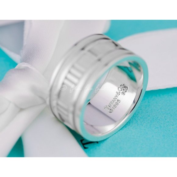 Tiffany & Co. Ring  Silver Atlas Roman Numerals Wide Band Vintage 1995 Size 9.5 - Picture 7 of 10